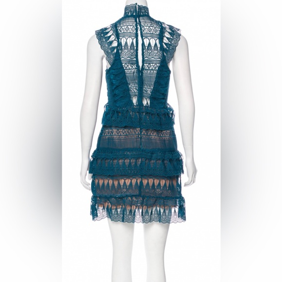 NEW SELF PORTRAIT GUIPURE LACE TEAL TIERED PARTY DRESS NWT! - Picture 7 of 8